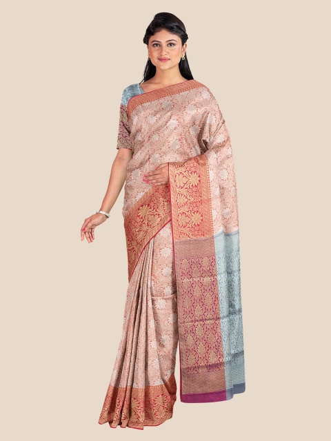 

KLM Fashion Mall Pink & Red Floral Zari Silk Blend Banarasi Saree