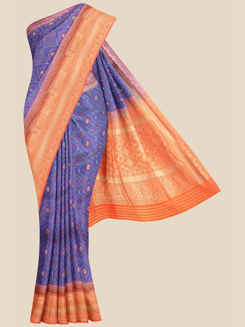 

KLM Fashion Mall Blue & Orange Ethnic Motifs Zari Silk Blend Saree