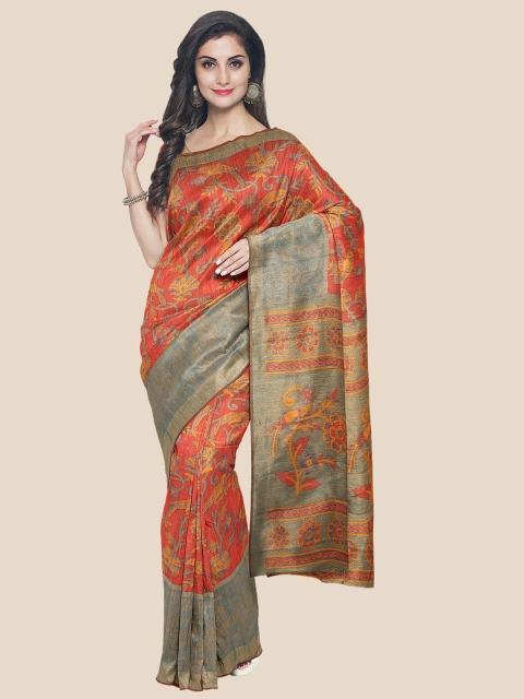 

KLM Fashion Mall Maroon & Grey Kalamkari Saree