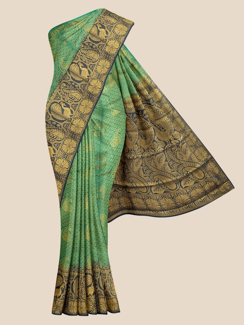 

KLM Fashion Mall Green & Blue Ethnic Motifs Zari Silk Blend Banarasi Saree