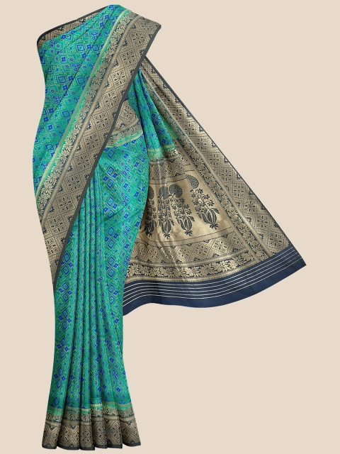 

KLM Fashion Mall Green & Navy Blue Ethnic Motifs Zari Silk Blend Banarasi Saree