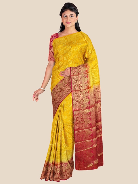 

KLM Fashion Mall Mustard & Gold-Toned Woven Design Zari Silk Blend Banarasi Saree