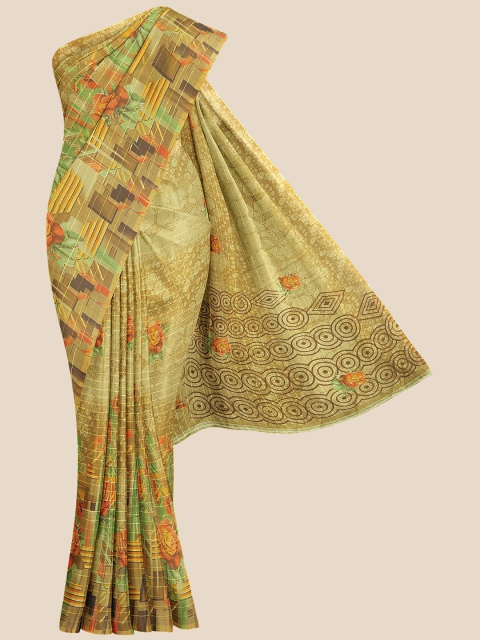 

KLM Fashion Mall Cream-Coloured & Red Floral Saree