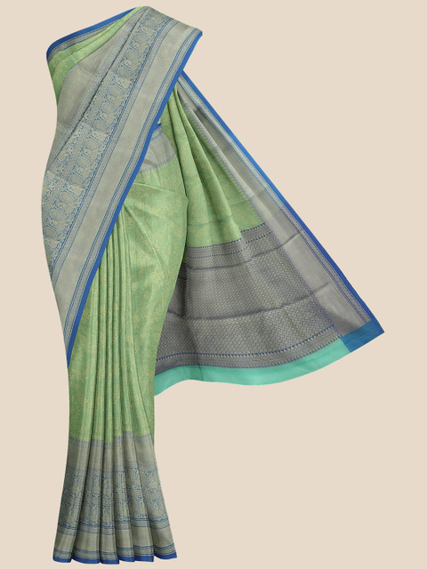 

KLM Fashion Mall Green & Blue Woven Design Zari Silk Blend Banarasi Saree
