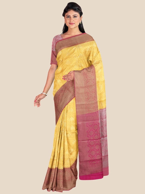 

KLM Fashion Mall Yellow & Magenta Ethnic Motifs Silk Blend Banarasi Saree