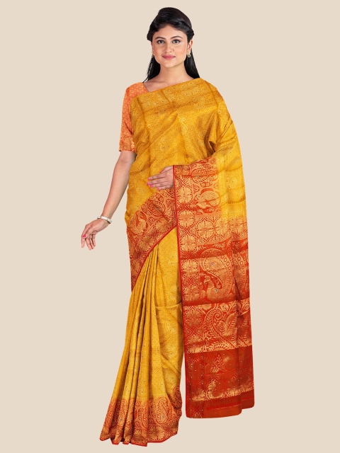 

KLM Fashion Mall Mustard & Gold-Toned Ethnic Motifs Zari Silk Blend Banarasi Saree