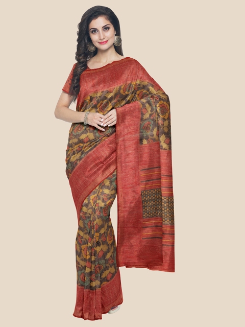 

KLM Fashion Mall Brown & Mustard Floral Saree