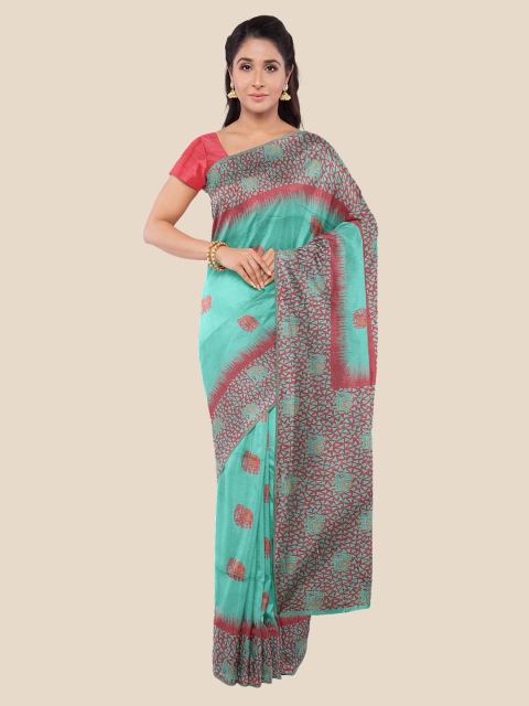 

KLM Fashion Mall Sea Green & Red Ethnic Motifs Silk Blend Banarasi Saree