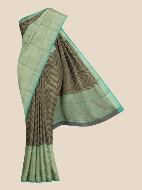 

KLM Fashion Mall Black & Green Floral Zari Silk Blend Banarasi Saree