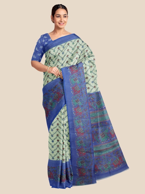 

KLM Fashion Mall Cream-Coloured & Blue Ethnic Motifs Silk Blend Kota Saree