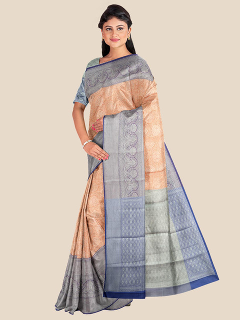 

KLM Fashion Mall Orange & Blue Woven Design Zari Silk Blend Banarasi Saree