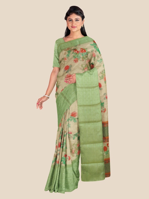 

KLM Fashion Mall Lime Green & Red Floral Zari Saree