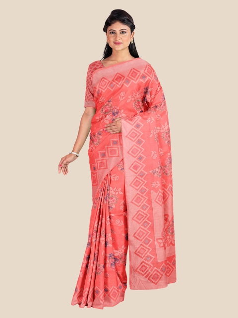 

KLM Fashion Mall Pink & Blue Floral Silk Blend Saree