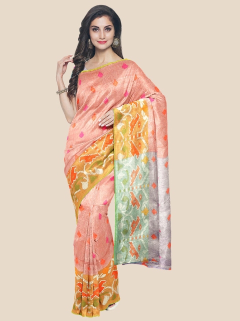 

KLM Fashion Mall Orange & Pink Woven Design Saree