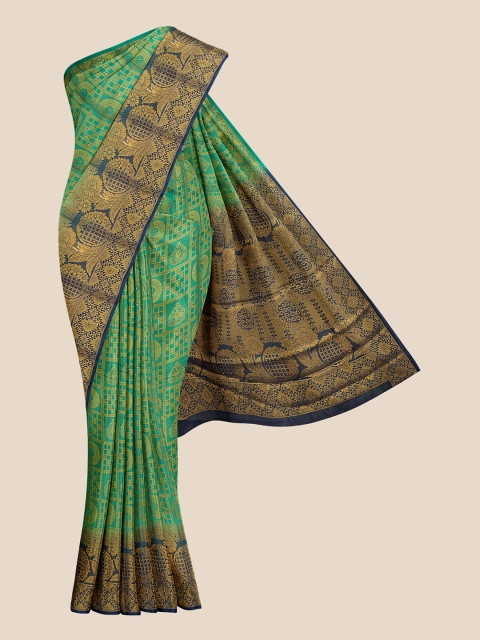 

KLM Fashion Mall Green & Gold-Toned Ethnic Motifs Zari Silk Blend Banarasi Saree