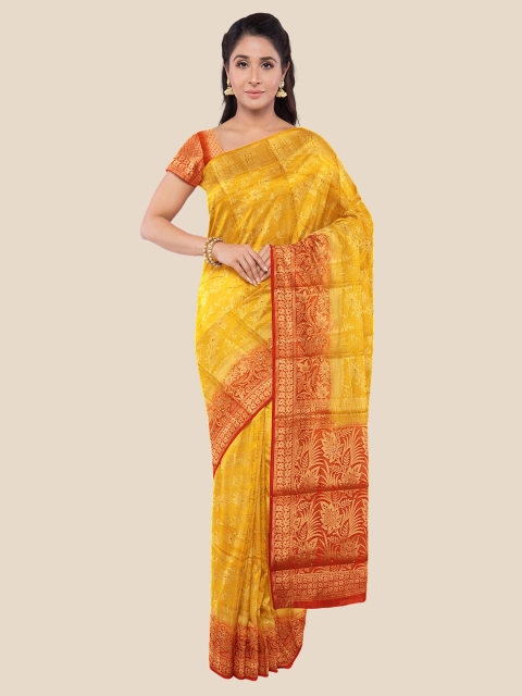 

KLM Fashion Mall Mustard & Gold-Coloured Ethnic Motifs Silk Blend Banarasi Saree