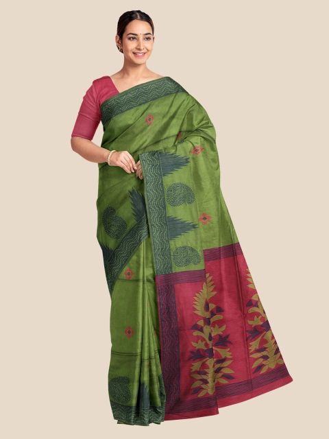

KLM Fashion Mall Green & Red Ethnic Motifs Silk Blend Banarasi Saree
