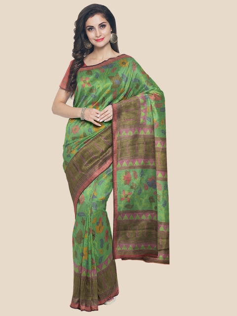 

KLM Fashion Mall Green & Pink Floral Saree