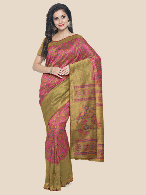 

KLM Fashion Mall Pink & Green Floral Saree