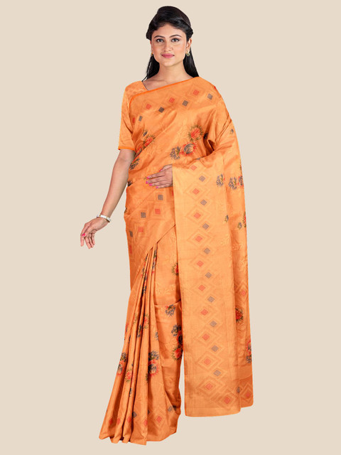 

KLM Fashion Mall Orange & Purple Floral Silk Blend Saree