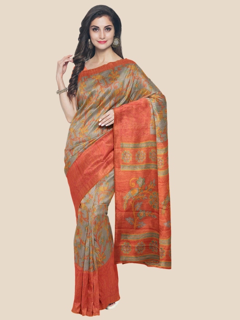 

KLM Fashion Mall Grey & Red Kalamkari Saree