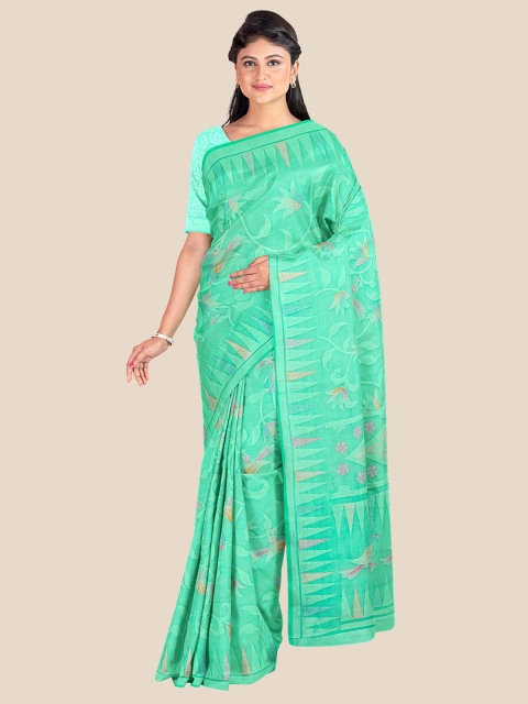 

KLM Fashion Mall Green & Pink Floral Silk Blend Saree