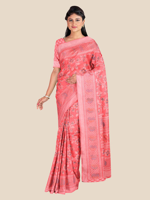 

KLM Fashion Mall Pink Floral Silk Blend Saree
