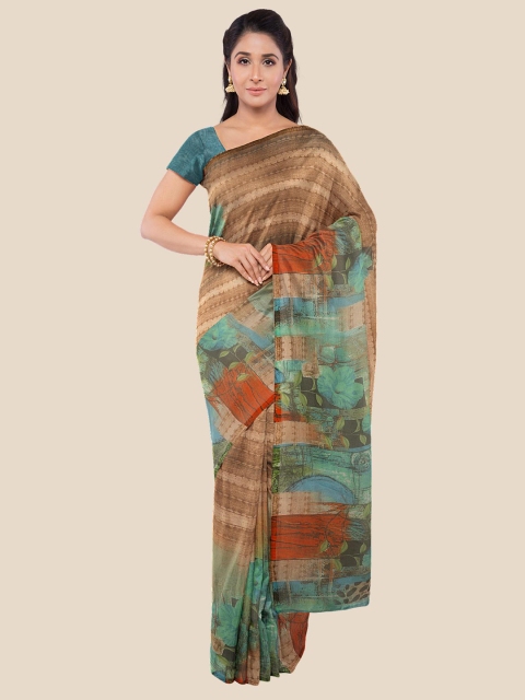 

KLM Fashion Mall Brown & Green Floral Saree