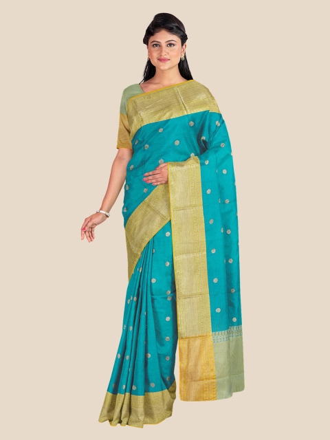 

KLM Fashion Mall Blue & Yellow Woven Design Zari Silk Blend Banarasi Saree