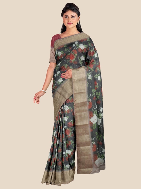 

KLM Fashion Mall Black & Red Floral Cotton Blend Saree