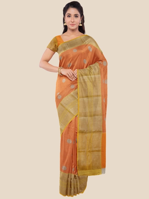 

KLM Fashion Mall Orange & Yellow Ethnic Motifs Zari Silk Blend Saree