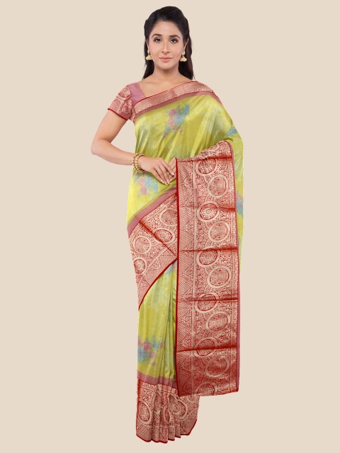 

KLM Fashion Mall Yellow & Red Floral Zari Silk Blend Saree