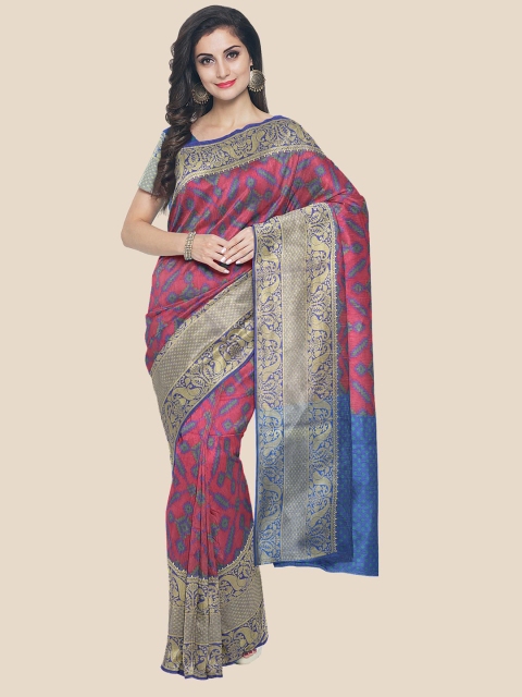 

KLM Fashion Mall Pink & Blue Zari Banarasi Saree