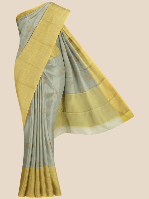 

KLM Fashion Mall Grey & Yellow Ethnic Motifs Silk Blend Banarasi Saree