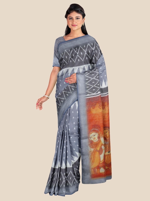 

KLM Fashion Mall Grey & White Zari Linen Blend Saree