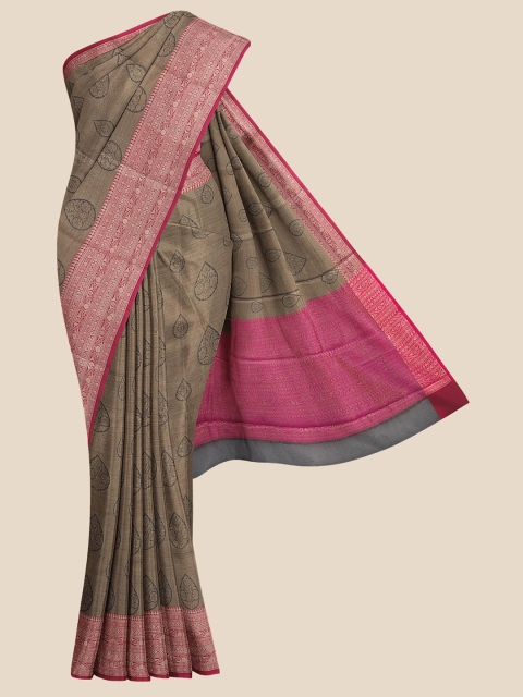 

KLM Fashion Mall Brown & Pink Woven Design Zari Silk Blend Banarasi Saree