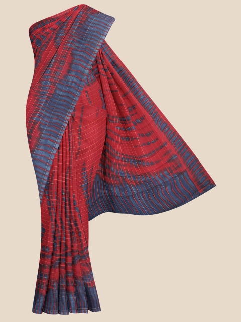 

KLM Fashion Mall Red & Blue Tie and Dye Poly Georgette Saree
