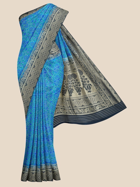 

KLM Fashion Mall Blue & Turquoise Blue Ethnic Motifs Silk Blend Banarasi Saree