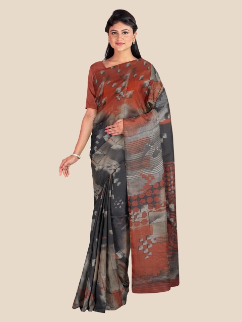 

KLM Fashion Mall Grey & Brown Silk Blend Saree