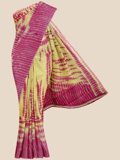 

KLM Fashion Mall Cream-Coloured & Magenta Tie and Dye Poly Georgette Saree