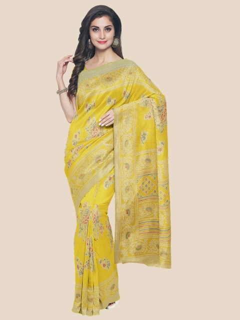 

KLM Fashion Mall Yellow & Red Floral Silk Blend Saree