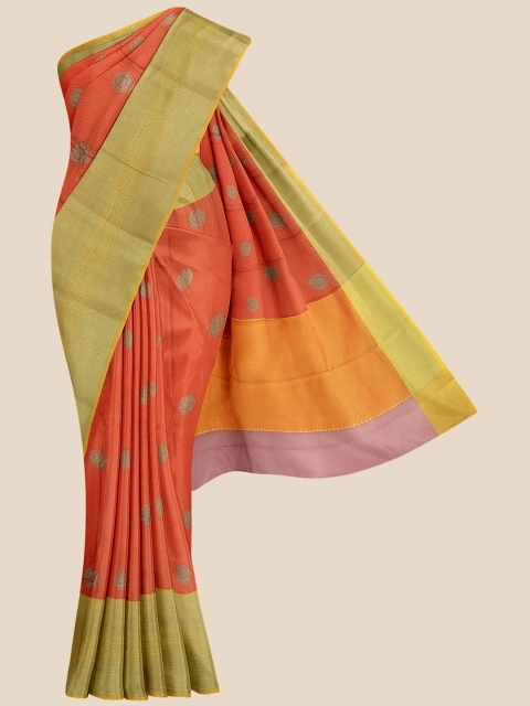 

KLM Fashion Mall Red & Yellow Ethnic Motifs Silk Blend Banarasi Saree
