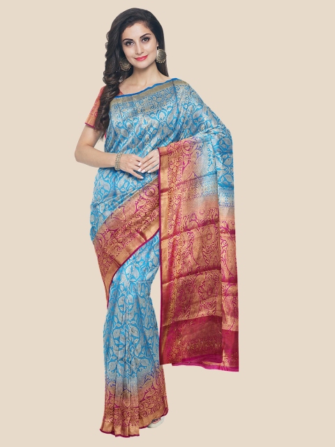 

KLM Fashion Mall Blue & Magenta Ethnic Motifs Silk Blend Banarasi Saree