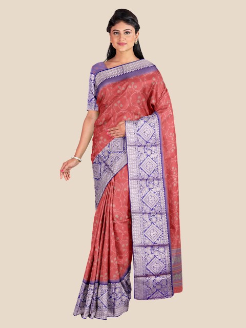 

KLM Fashion Mall Red & Blue Ethnic Motifs Zari Silk Blend Saree