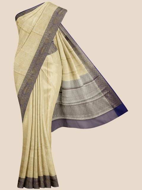 

KLM Fashion Mall Yellow & Blue Floral Silk Blend Saree