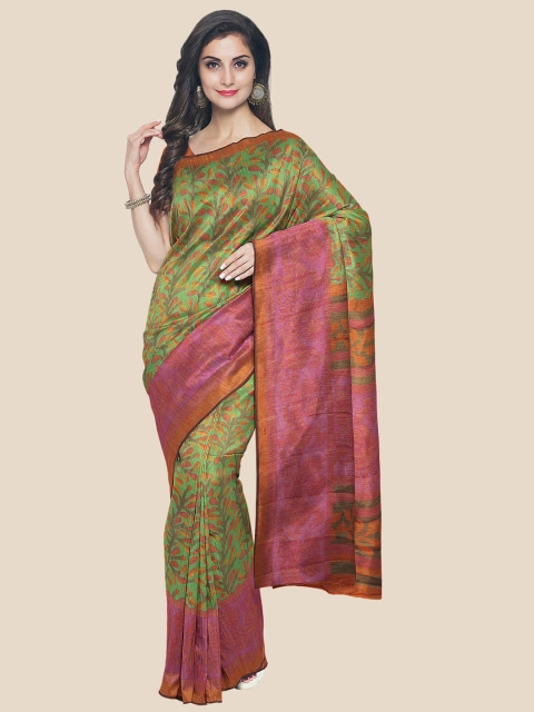 

KLM Fashion Mall Green & Pink Floral Printed Saree