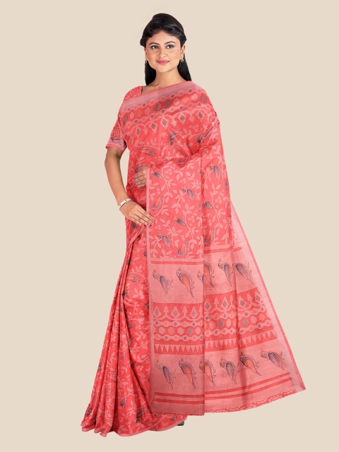 

KLM Fashion Mall Pink & Blue Floral Printed Silk Blend Saree
