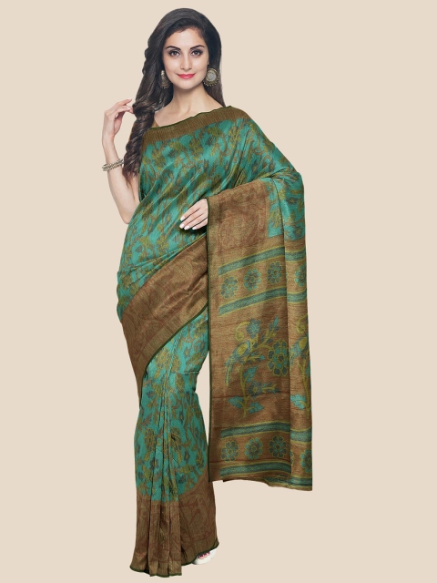 

KLM Fashion Mall Green & Brown Ethnic Motifs Saree