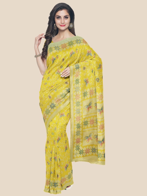 

KLM Fashion Mall Yellow & Green Floral Silk Blend Saree