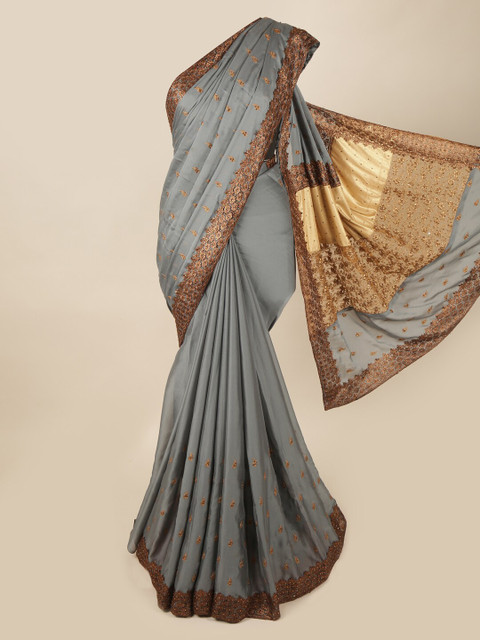 

Pothys Grey & Brown Floral Embellished Pure Georgette Saree
